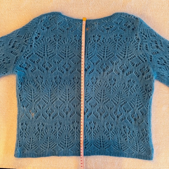 Sezane Olympe Blue Azur Mohair Wool Pointelle Cardigan/Jumper - Size S - Picture 13 of 14